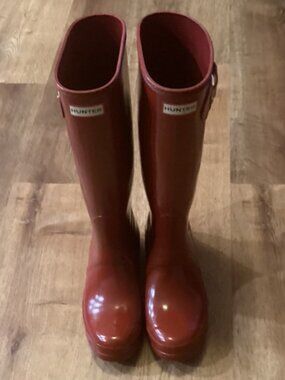 Hunter Waterproof Rain Boots Original Tall High Gloss Womens 10 Military Red